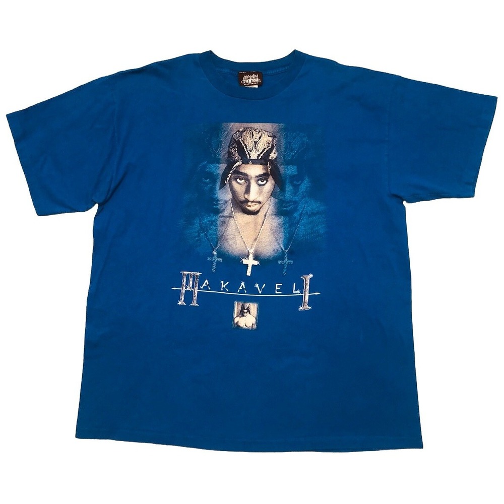 VTG‎ 90s Tupac Shakur 2Pac Makaveli T Shirt Size XXL Blue Hip Hop Rap Tee